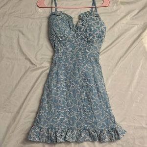 Blue dress, rue 21, mini, tie back, bra padding